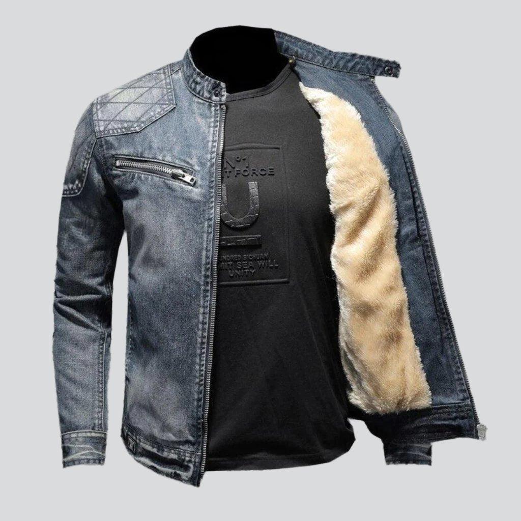 Winter vintage biker denim jacket - Image 3