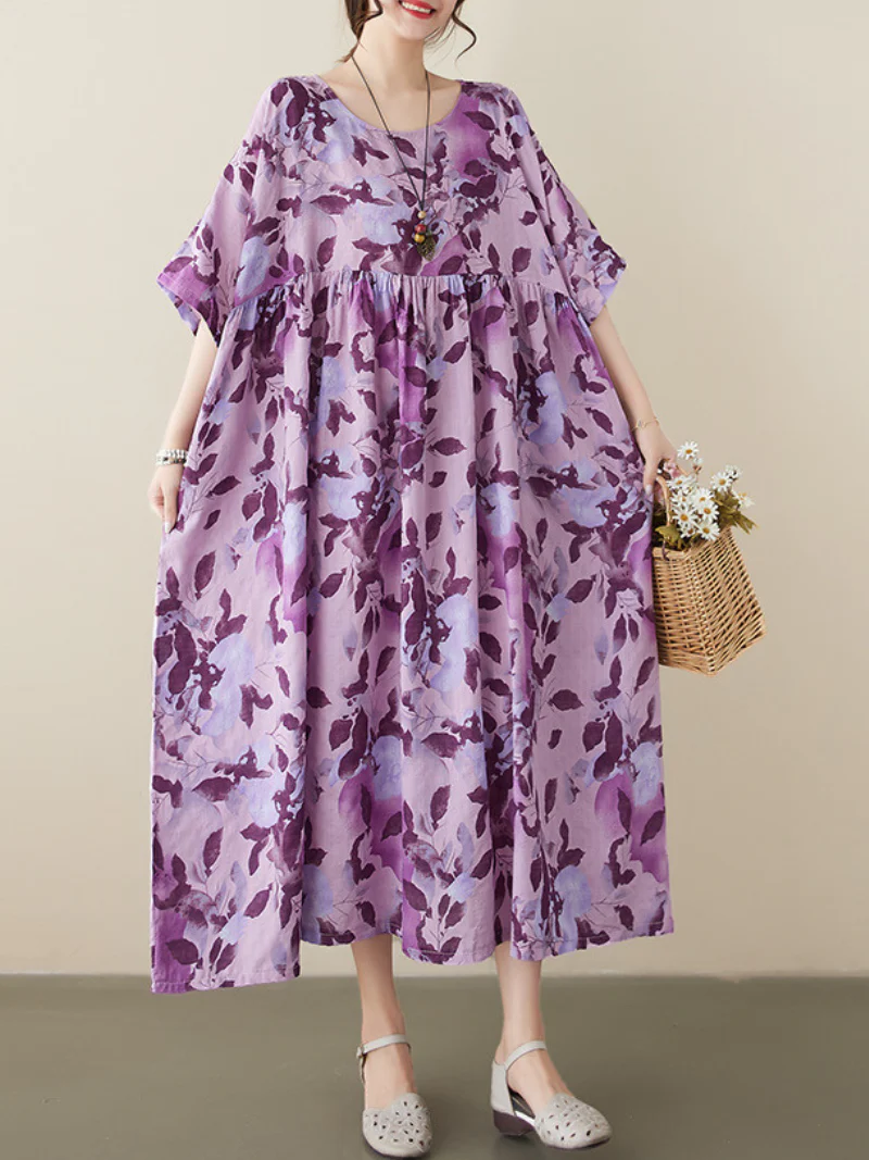 Wonder Cotton Round Neck Floral Smock Dress - Image 2