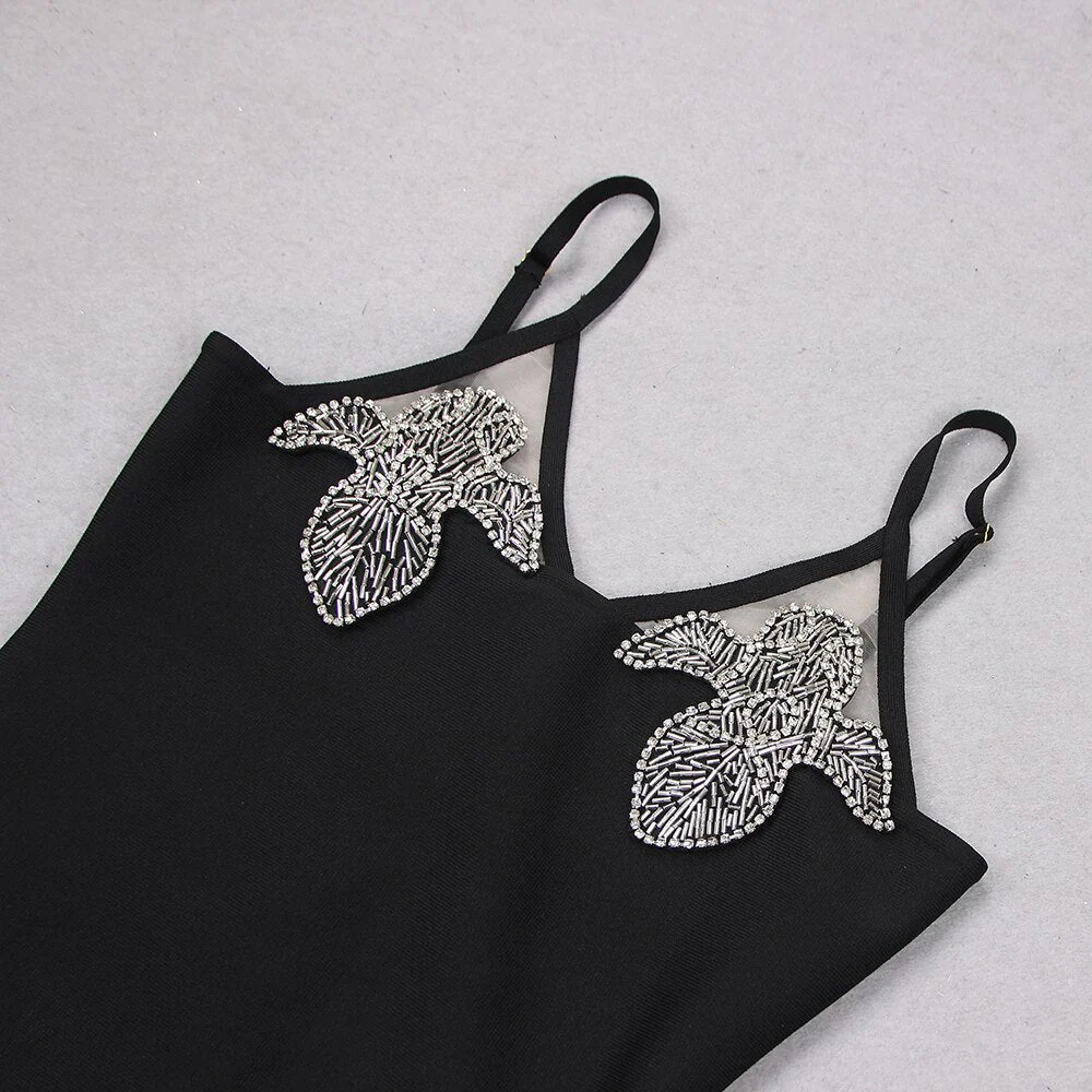 Ayane Black Mini Dress with Crystal Flowers - Image 4