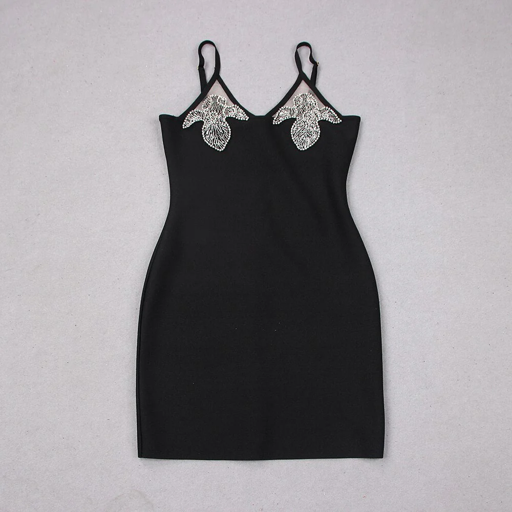Ayane Black Mini Dress with Crystal Flowers - Image 6