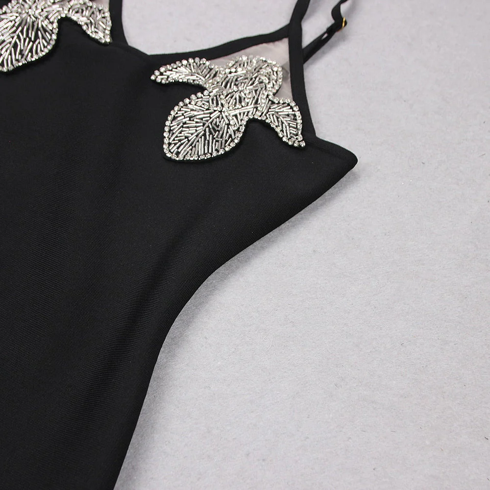 Ayane Black Mini Dress with Crystal Flowers - Image 7
