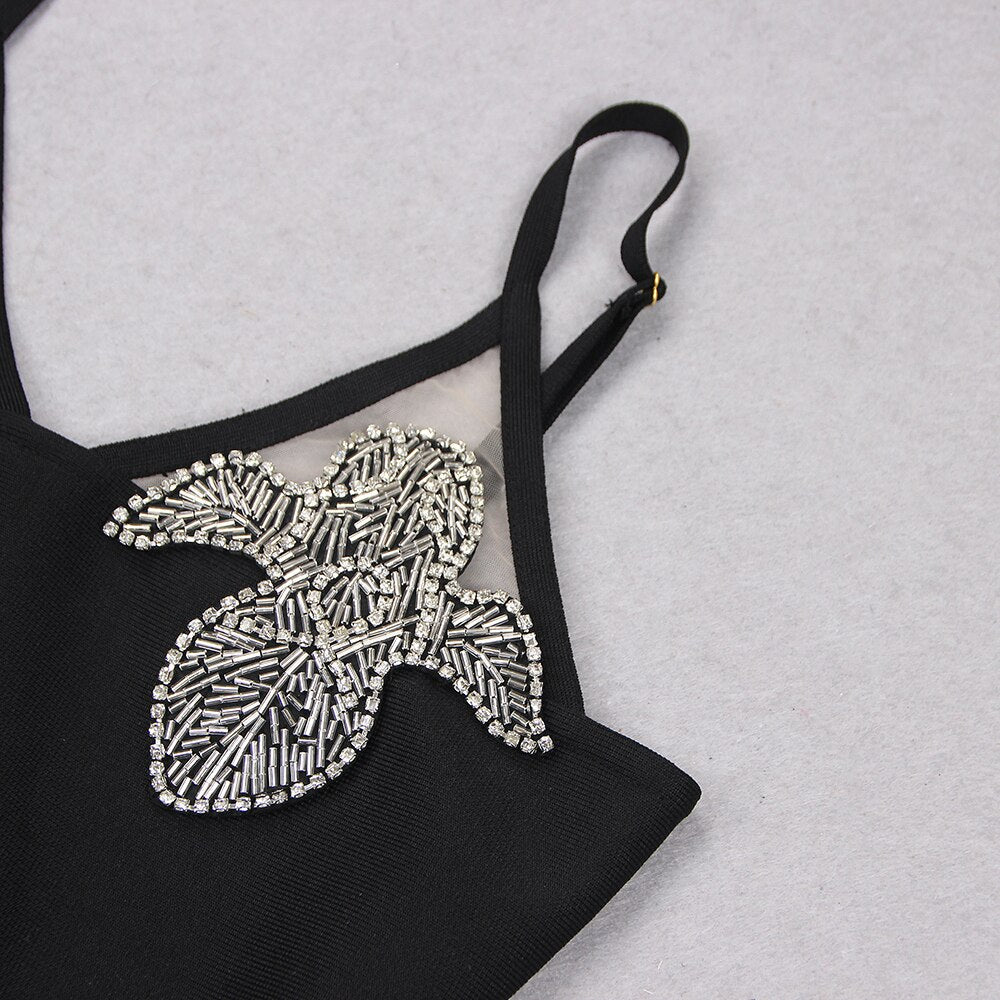 Ayane Black Mini Dress with Crystal Flowers - Image 8