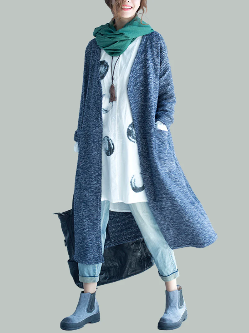 Women Cardigan Mid-Length Fashion Long-Sleeved Loose Thin Coat - Image 2