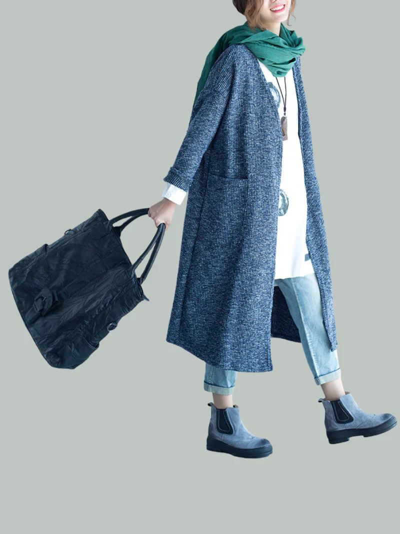 Women Cardigan Mid-Length Fashion Long-Sleeved Loose Thin Coat - Image 3