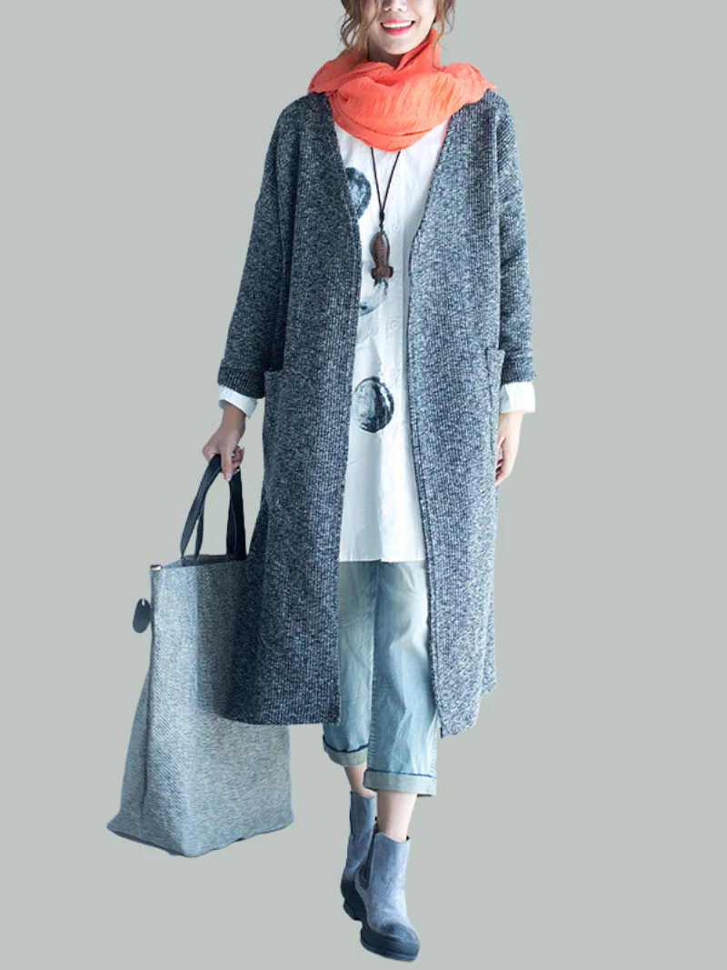 Women Cardigan Mid-Length Fashion Long-Sleeved Loose Thin Coat - Image 4