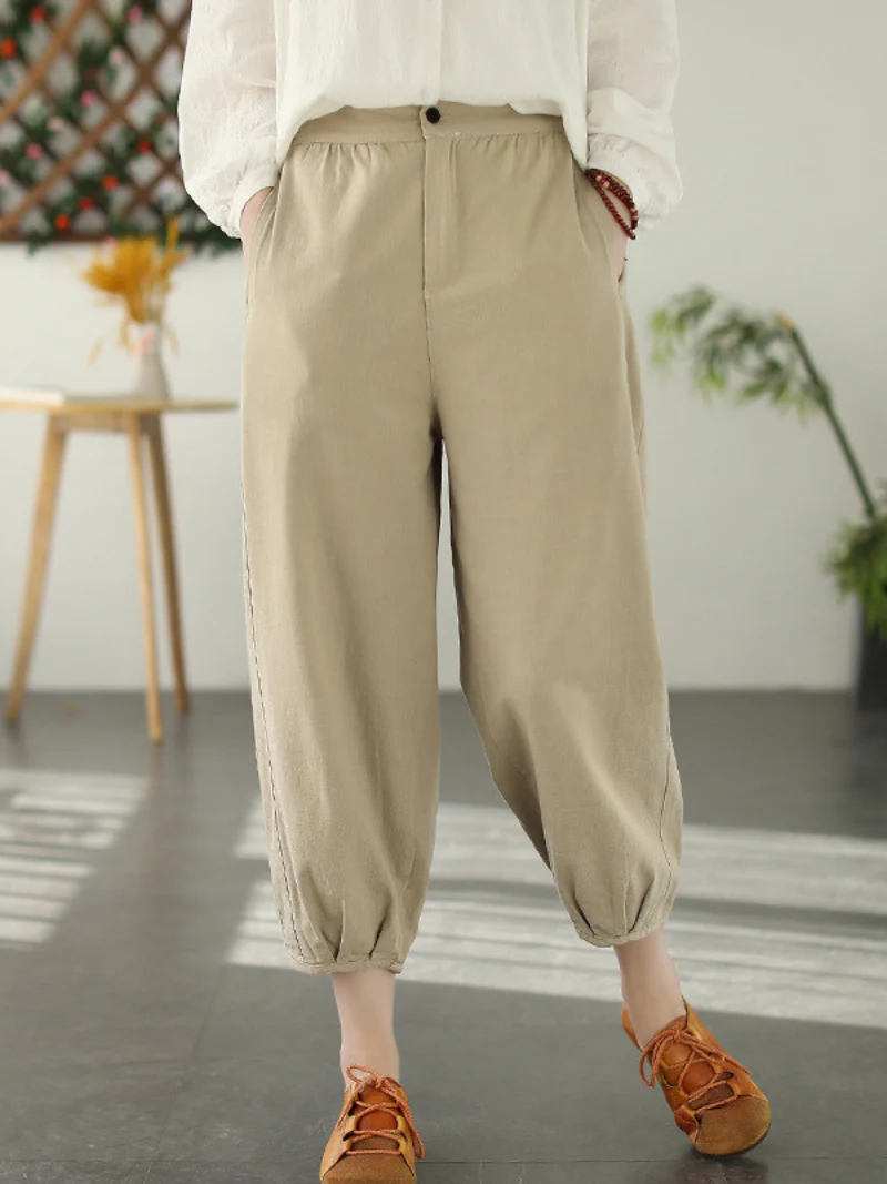Women Fashion Casual Elastic Waist Loose Long Harem Bottom Trousers - Image 3