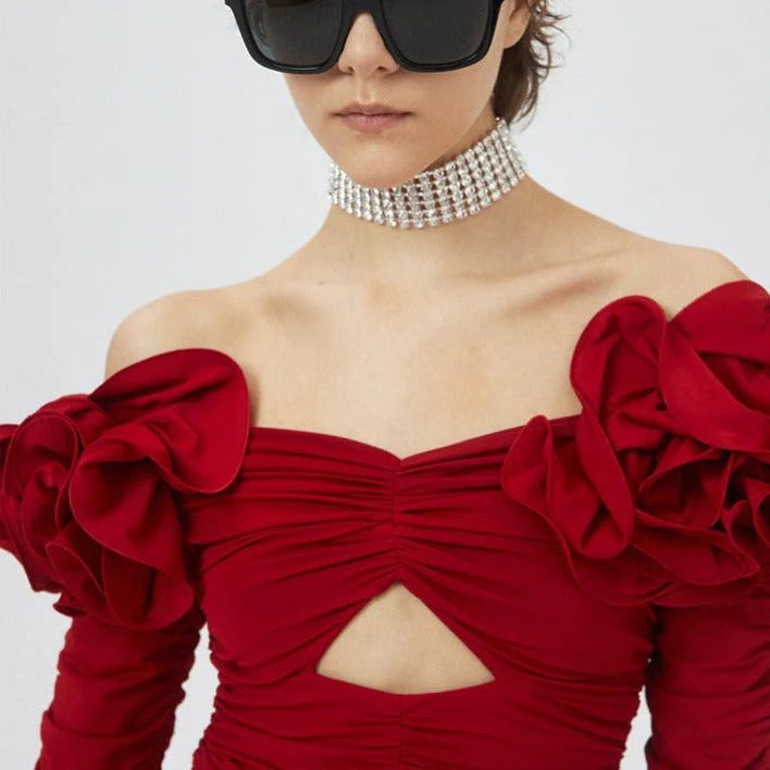JUNKO FLowER RUCHED Hollow Out Long Sleeve TOP - Image 4