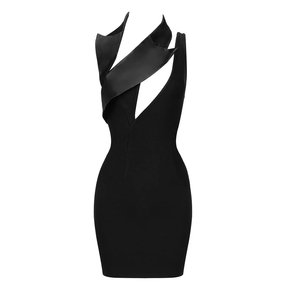 Ayno Jacket Collar Hollow Out Black Mini Dress - Image 2