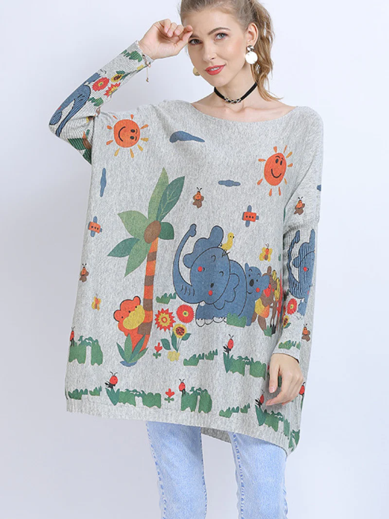 womenn's midi length elephant print pullover sweater spot top - Image 2