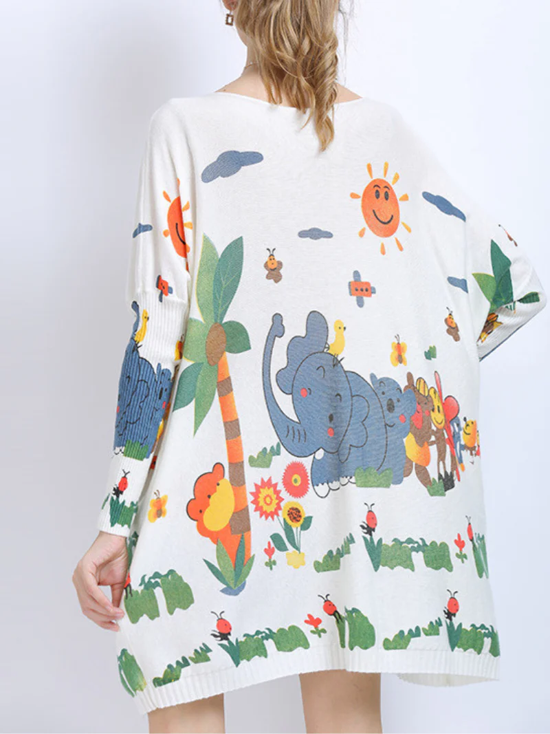 womenn's midi length elephant print pullover sweater spot top - Image 4