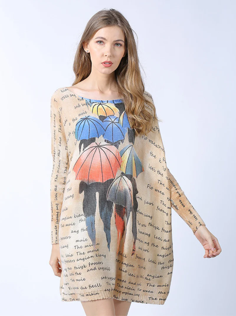 midi length loose cartoon printing sweater Top - Image 2
