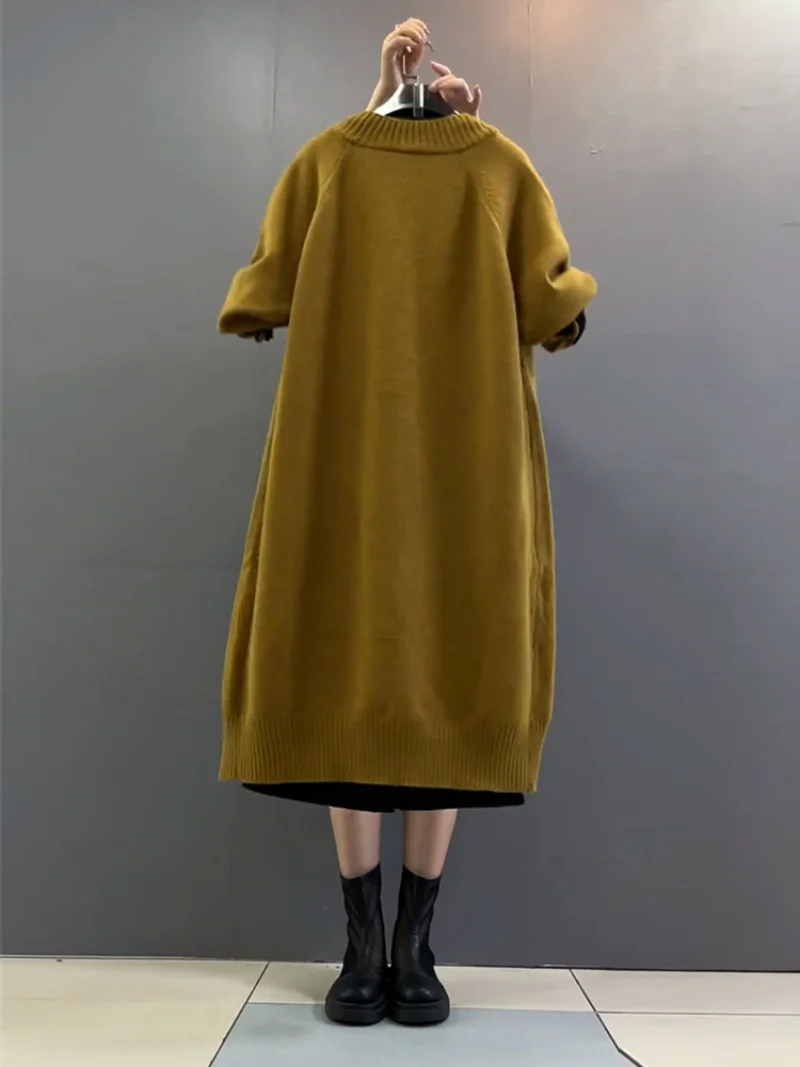 autumn winter plus size long loose knitted cardigan coat - Image 2