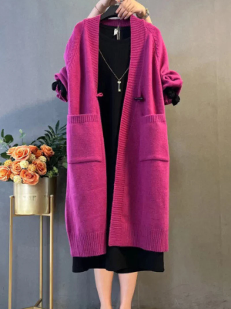 autumn winter plus size long loose knitted cardigan coat - Image 3