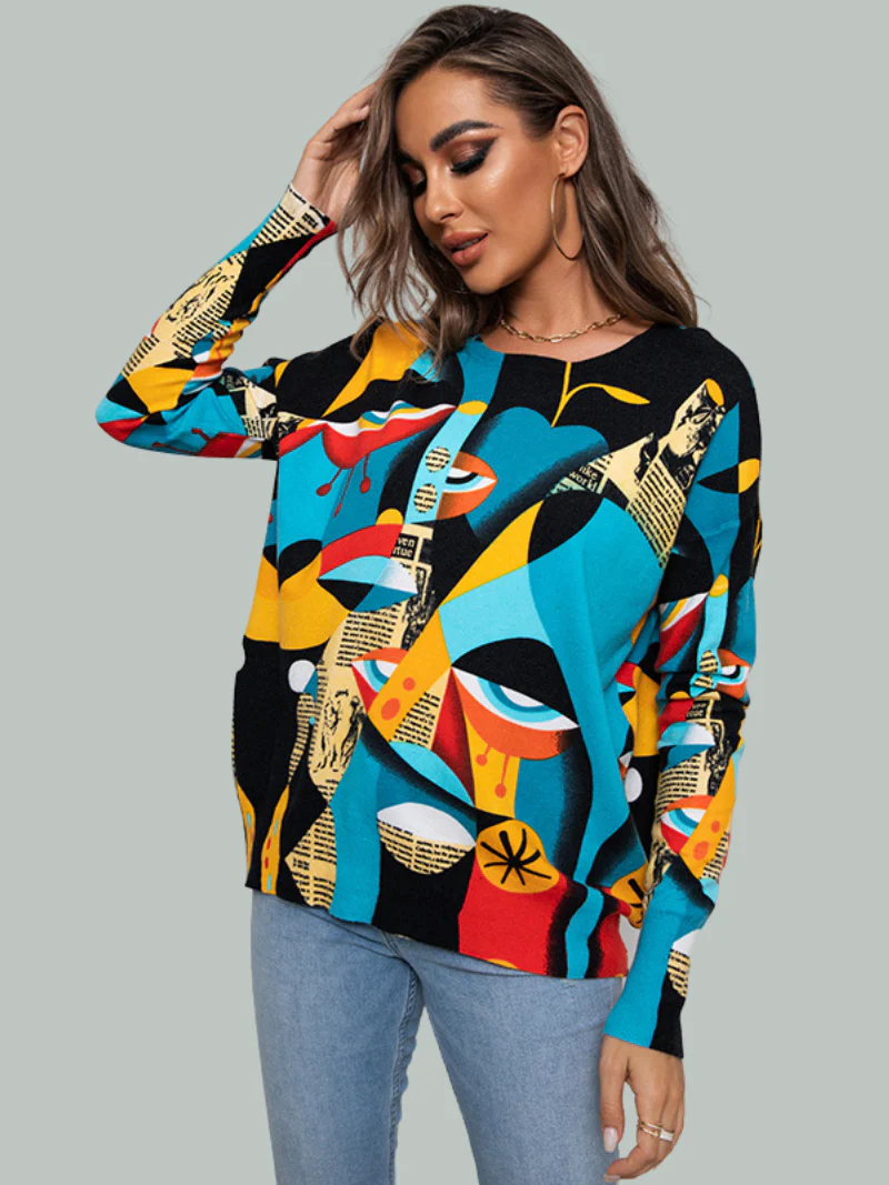 Autumn Winter Printing Round Neck Pullover knitted TOP - Image 4