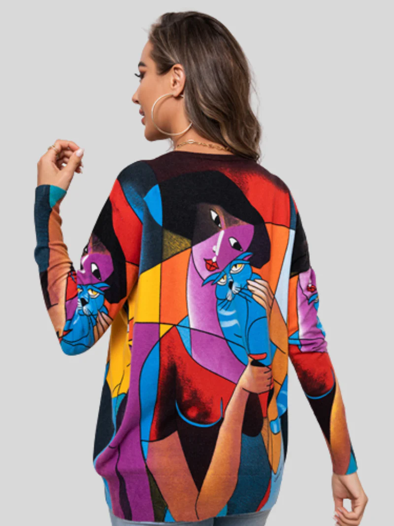 Autumn Winter Round Neck Long-Sleeved Printed Tops - Image 5