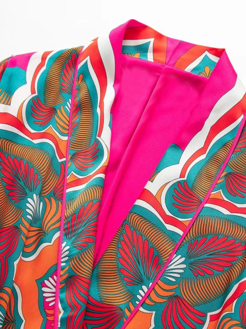 autumn belted printed short kimono jacket dress - Image 2