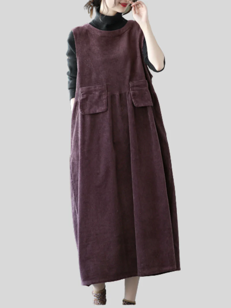 Autumn Corduroy Vest Skirt Loose Sleeveless Strap A-Line Dress - Image 7