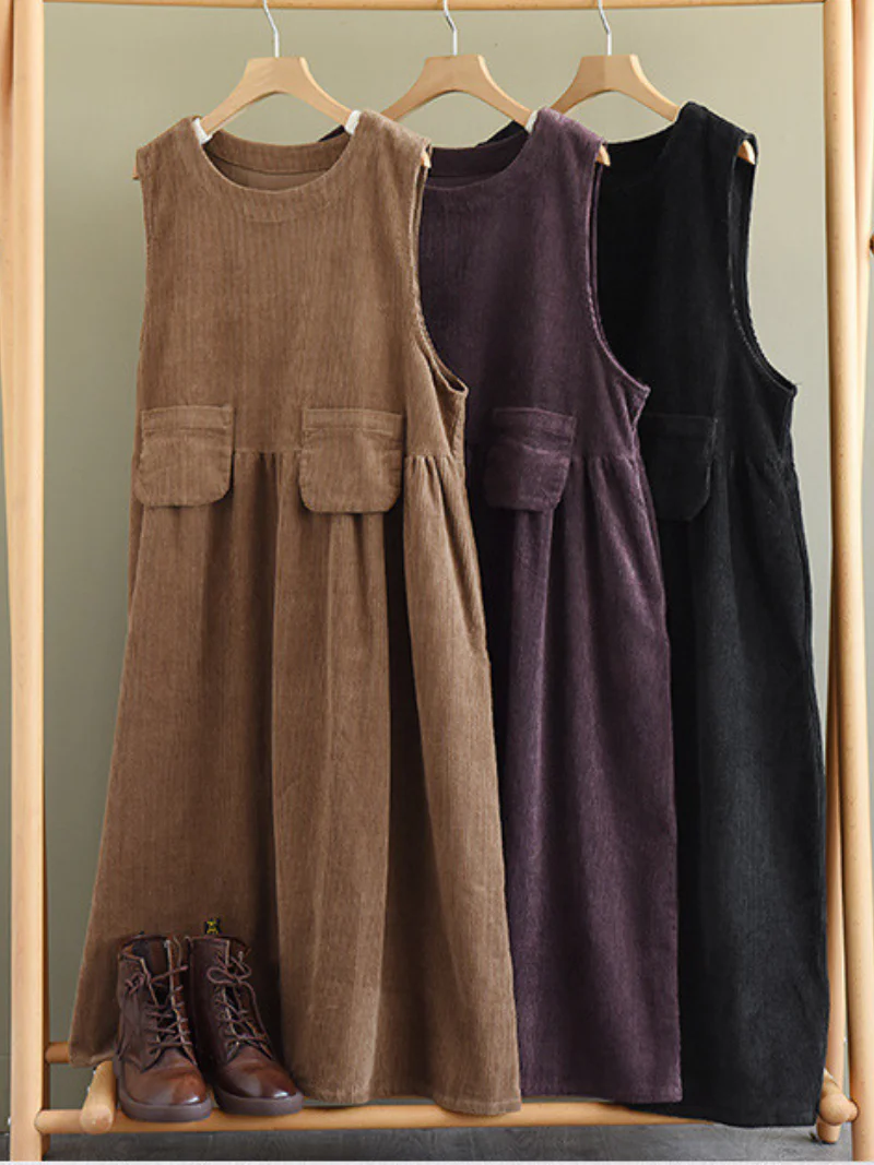 Autumn Corduroy Vest Skirt Loose Sleeveless Strap A-Line Dress - Image 8