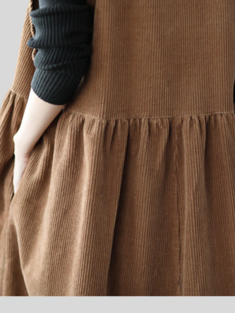 Autumn Corduroy Vest Skirt Loose Sleeveless Strap A-Line Dress - Image 9