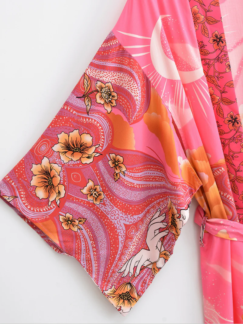 Autumn Pink Starry Sky Long Cardigan Kimono Jacket - Image 3