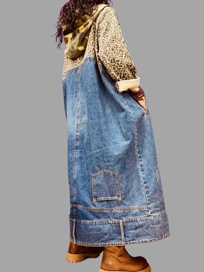 Autumn Print Camouflage Mid-Length Hoodie Denim Dress - Image 2