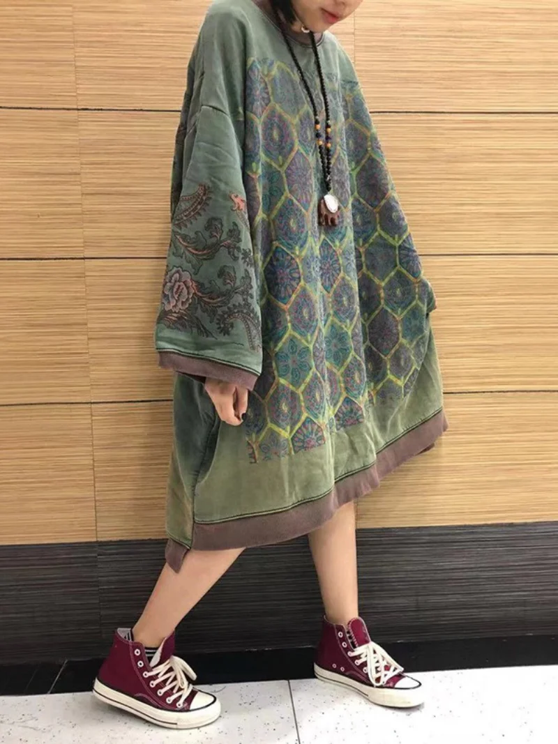 autumn print loose large size mid-length sweater dress - Image 2