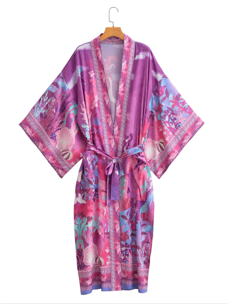 Autumn Stylish Multi-Color Mermaid Print Cardigan kimono - Image 3