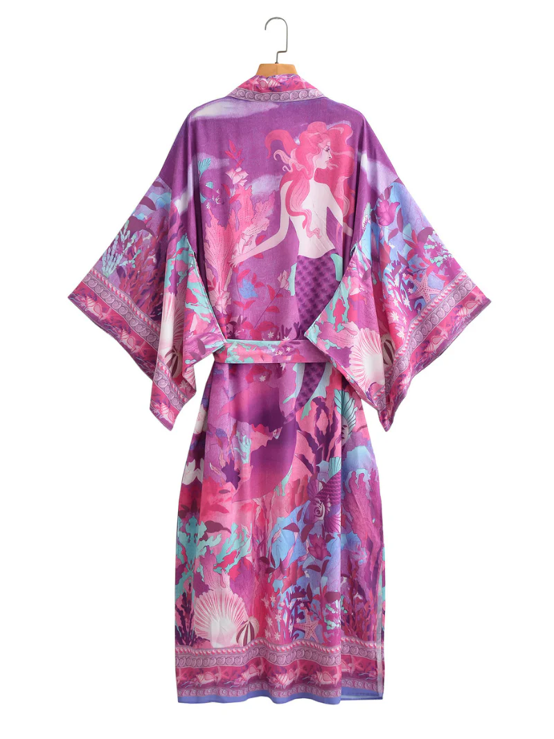 Autumn Stylish Multi-Color Mermaid Print Cardigan kimono - Image 4