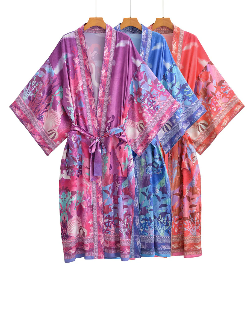 Autumn Stylish Multi-Color Mermaid Print Cardigan kimono - Image 5