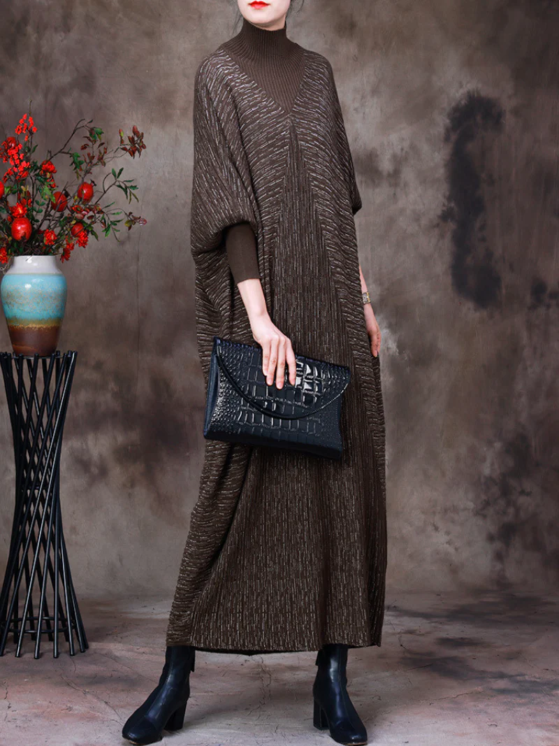 Vintage Dreams Bat Sleeve Knitted Maxi Dress - Image 2