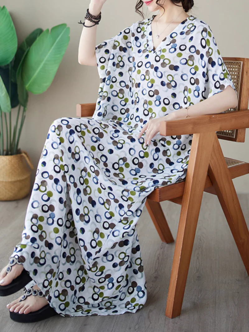 Beach Big Dots V-neck Printed Kaftan dress - Image 2