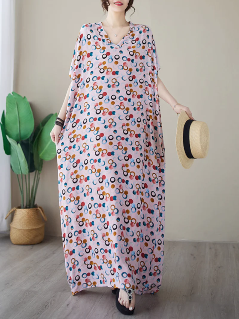 Beach Big Dots V-neck Printed Kaftan dress - Image 5