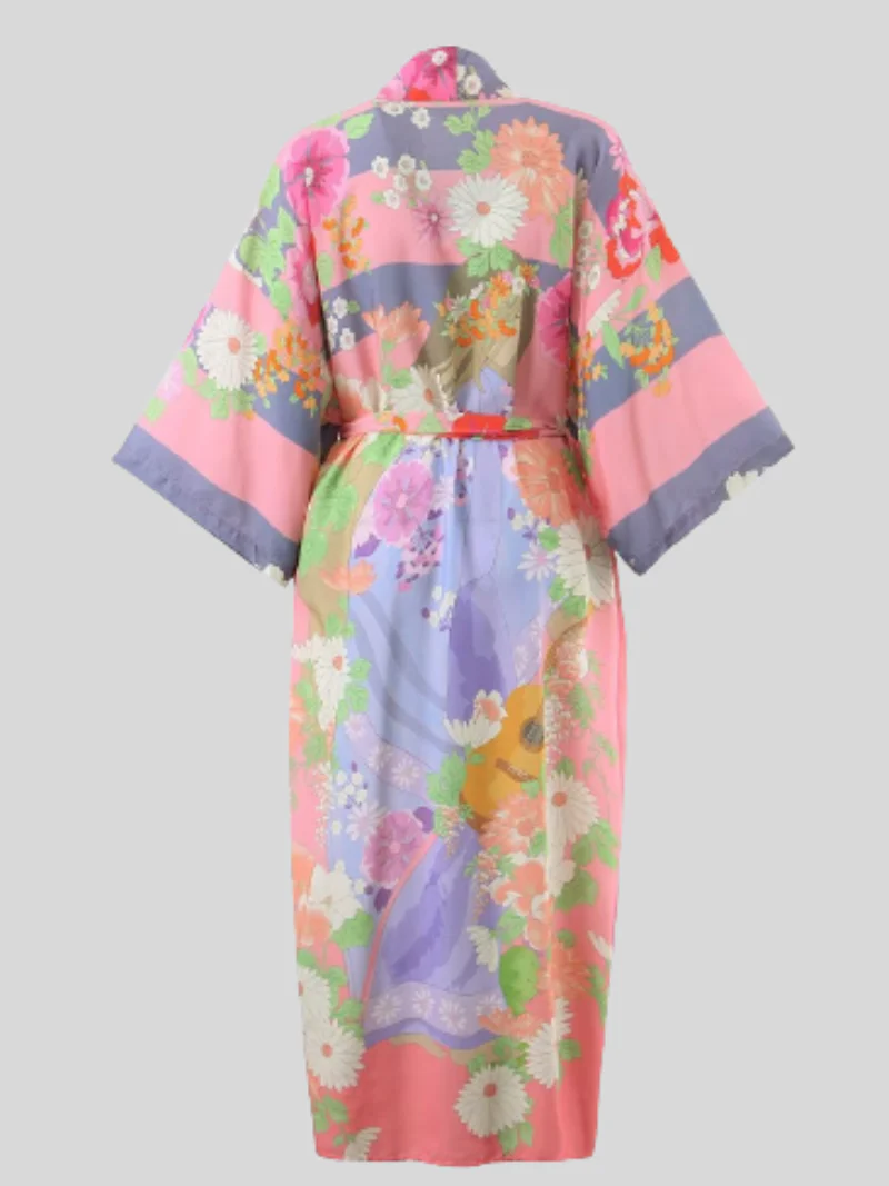 beautiful party wear Long Printed Short Sleeves kimono jacket - Image 4