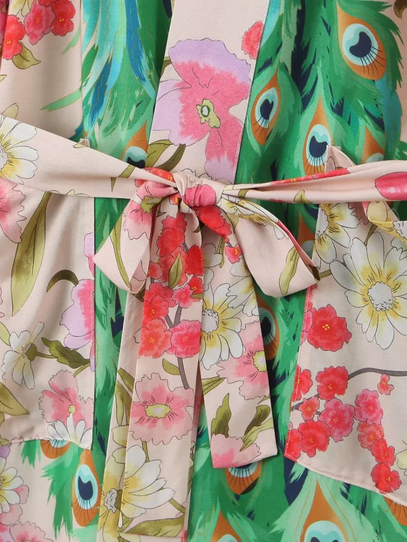 Beautiful Peacock Large Size Print Cardigan Long Kimono Jacket - Image 6