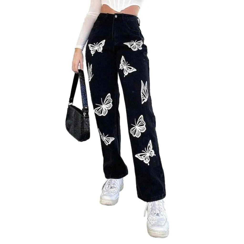 Women's black jeans with butterflies - Image 2