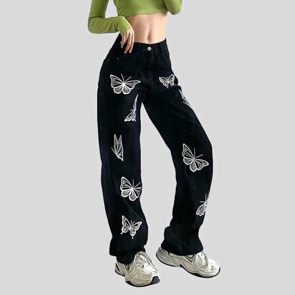 Women's black jeans with butterflies - Image 3