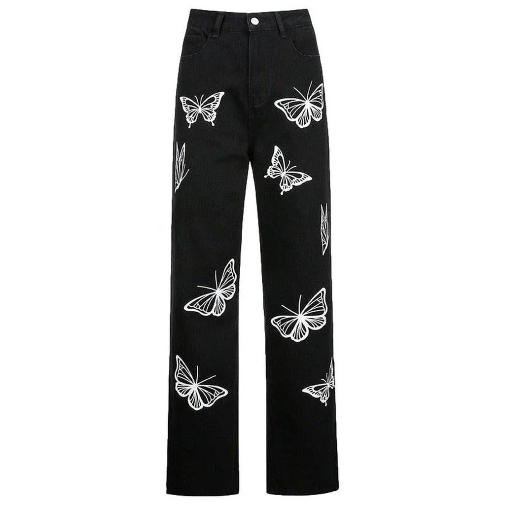 Women's black jeans with butterflies - Image 4
