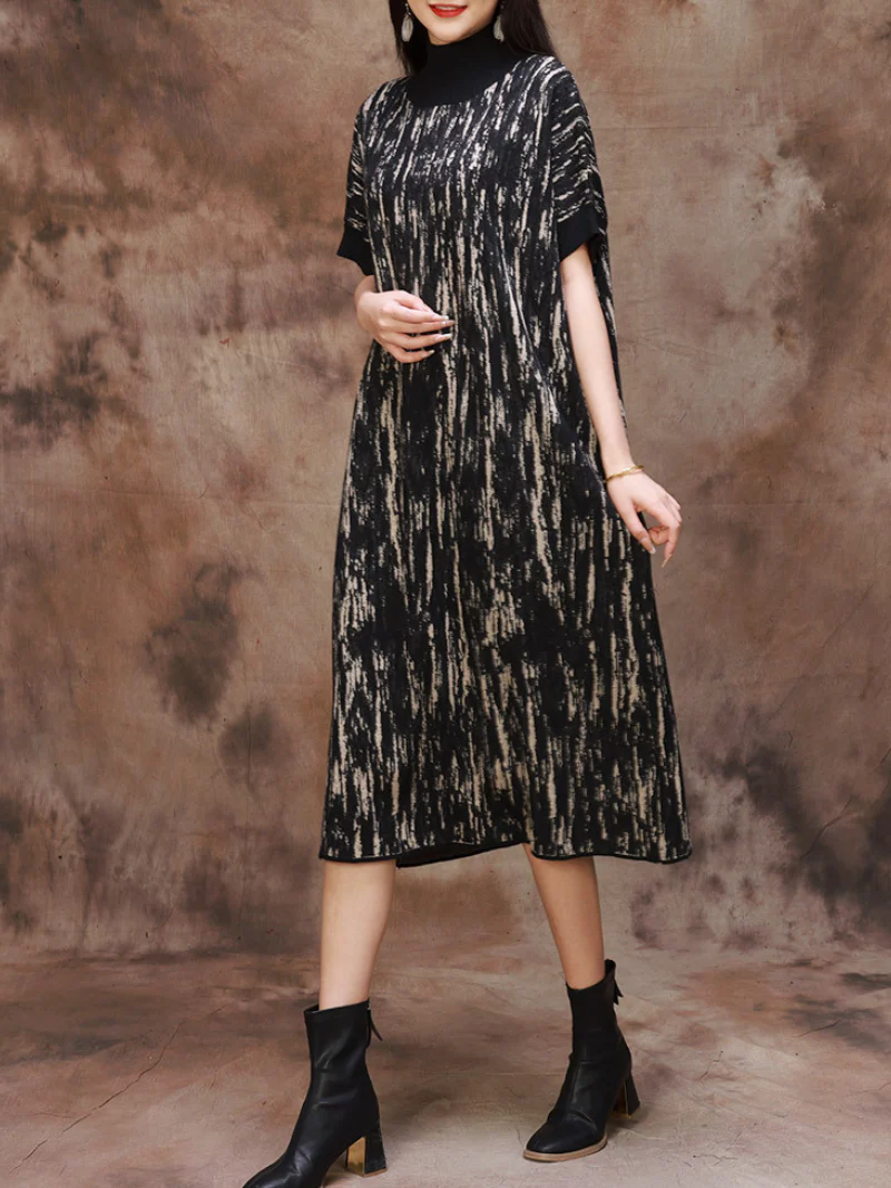 Fashionable Camouflage Half Collar Knitted Midi Dress - Image 3