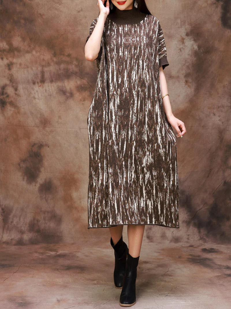 Fashionable Camouflage Half Collar Knitted Midi Dress - Image 4