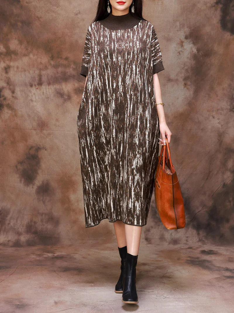 Fashionable Camouflage Half Collar Knitted Midi Dress - Image 6