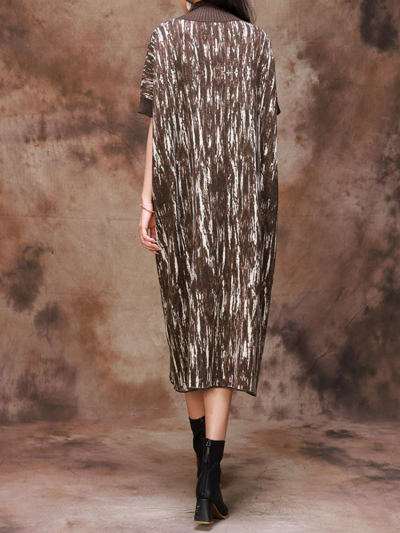Fashionable Camouflage Half Collar Knitted Midi Dress - Image 7