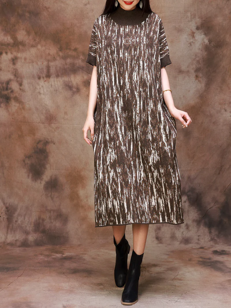 Fashionable Camouflage Half Collar Knitted Midi Dress - Image 8