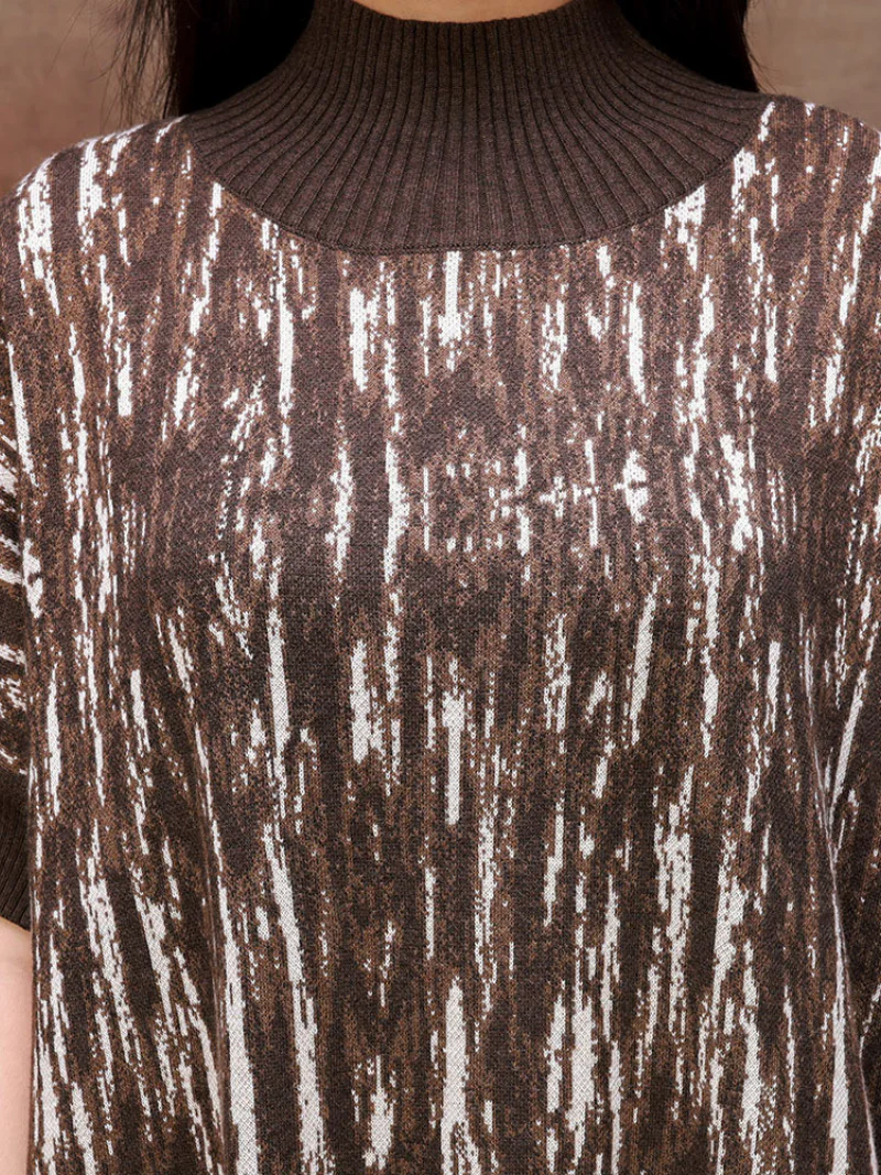 Fashionable Camouflage Half Collar Knitted Midi Dress - Image 9