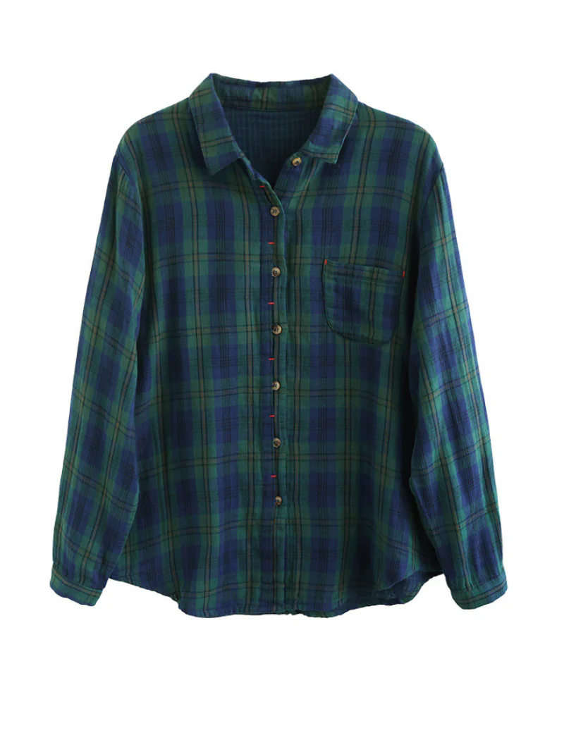 Cardigan Loose Cotton Lining Check Pattern Shirt - Image 3