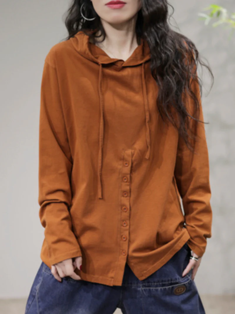 Cardigan Stylish Front Button Long Sleeves Hooded Shirt - Image 3
