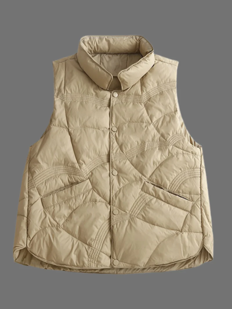 Casual Stand-up Collar Thickened Warm Vest Light Down Jacket Cotton-padded Sleeveless Short Jacket Dress - Image 3