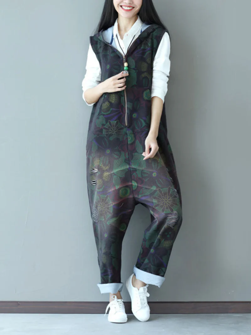 Casual Strap Hooded Jumpsuit Dungarees Overalls - Image 5