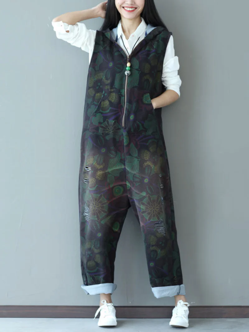 Casual Strap Hooded Jumpsuit Dungarees Overalls - Image 6