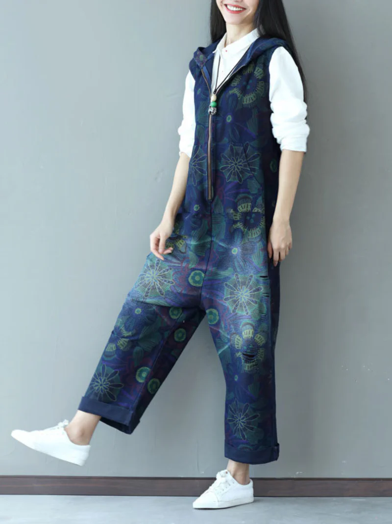 Casual Strap Hooded Jumpsuit Dungarees Overalls - Image 7