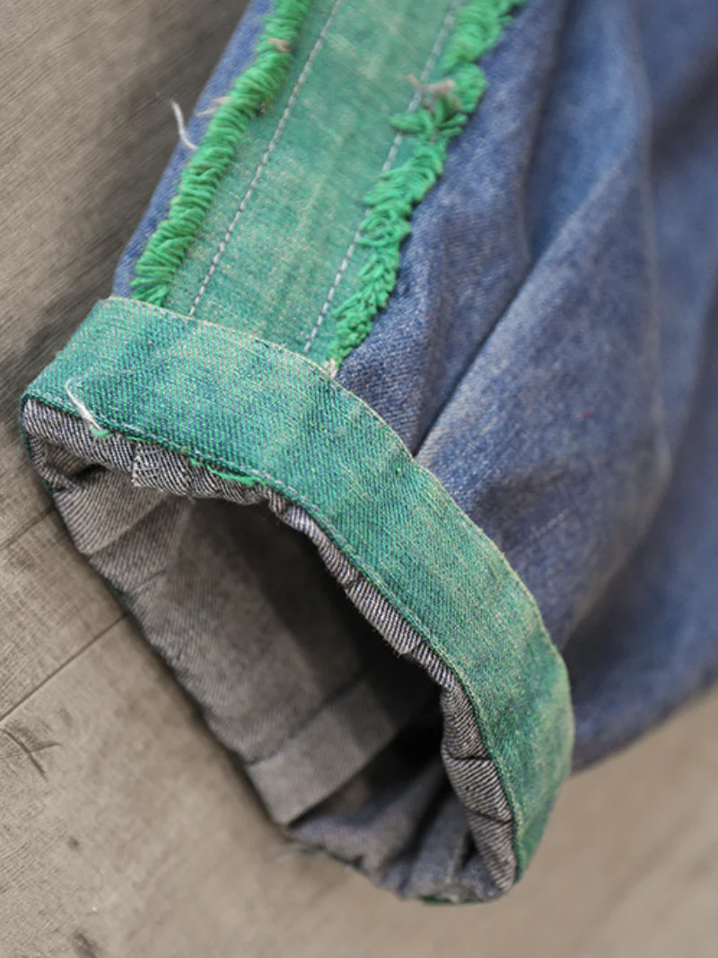 Casual Vintage Loose Fit Patch Denim Bottom Jeans Pants - Image 7